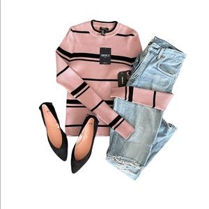 NWT Forever 21 Mock Neck Long Sleeve Ribbed Purple Stripes Sweater Shirt Top